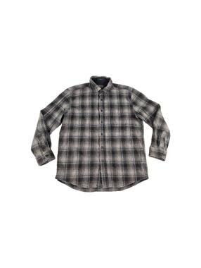 Pendleton Fitted Lodge Shirt Size L Mens Wool Plaid Flannel Ombre Gray Brown